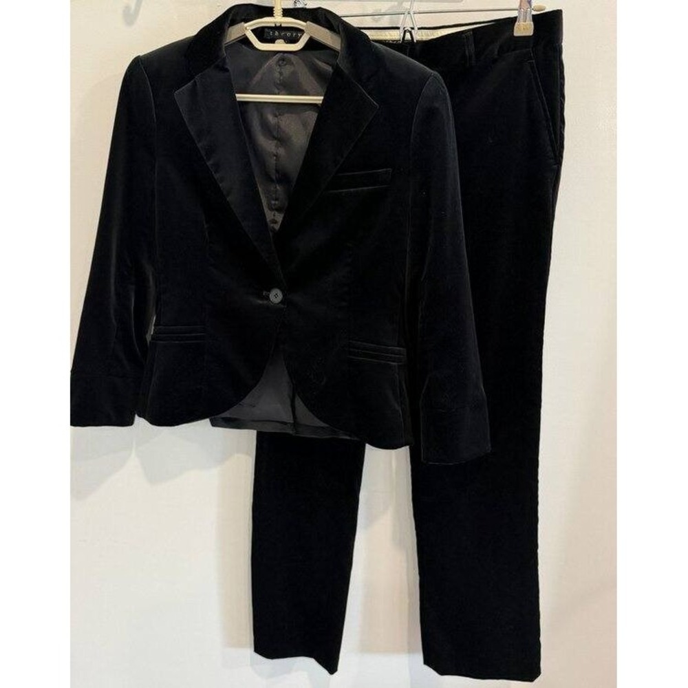 Theory Womens Velvet Blazer Jacket Stretch 8 and Matching Pants Size 6 Black